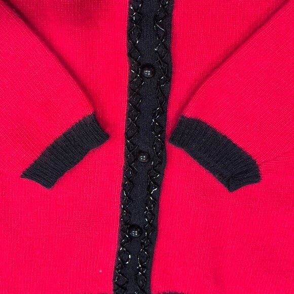 Rosanna Red Black Beaded Collar Lambswool Angora Glamorous Downtown Cardigan L - Picture 3 of 12
